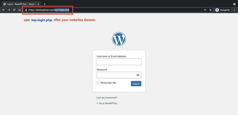 Find your WordPress Websites login page with wp login url