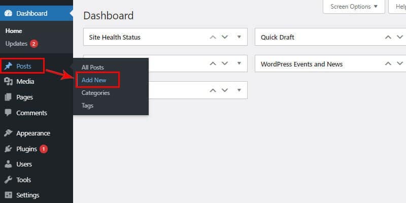 Add New Post On WordPress by Clicking on Add New under Posts Menu