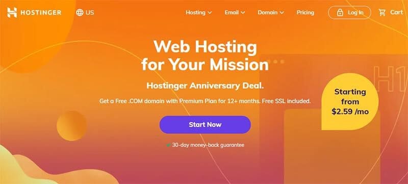 Best hosting service Hostinger website home page