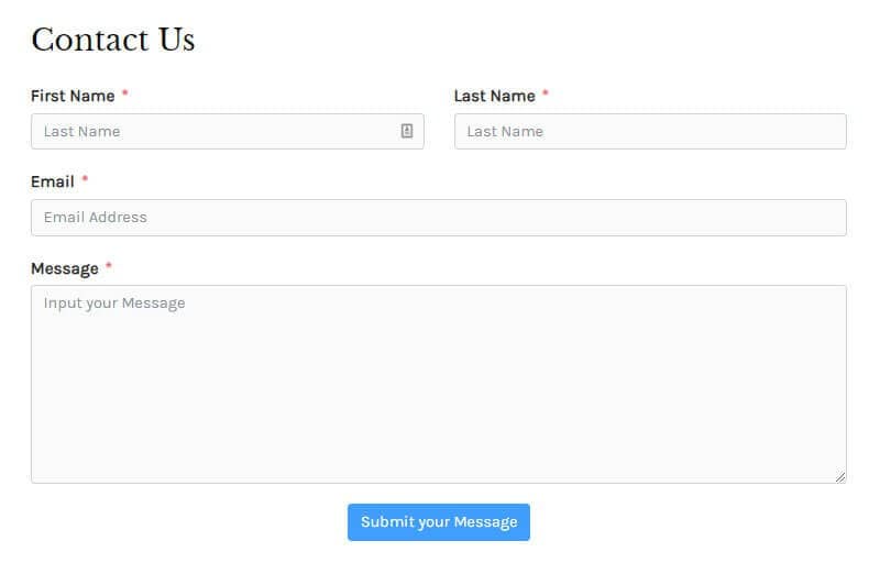 Contact Form Created with WP Fluent Forms