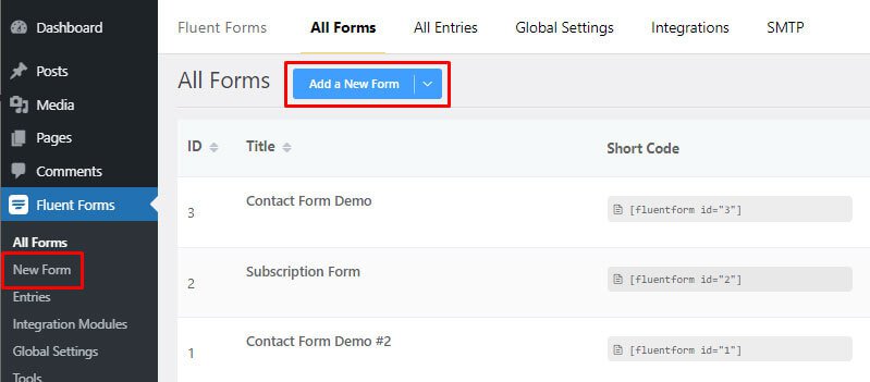 Create a new form in WP Fluent Forms