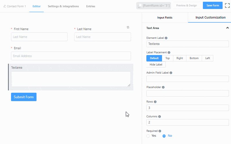 Customize Fields in WP Fluent Forms