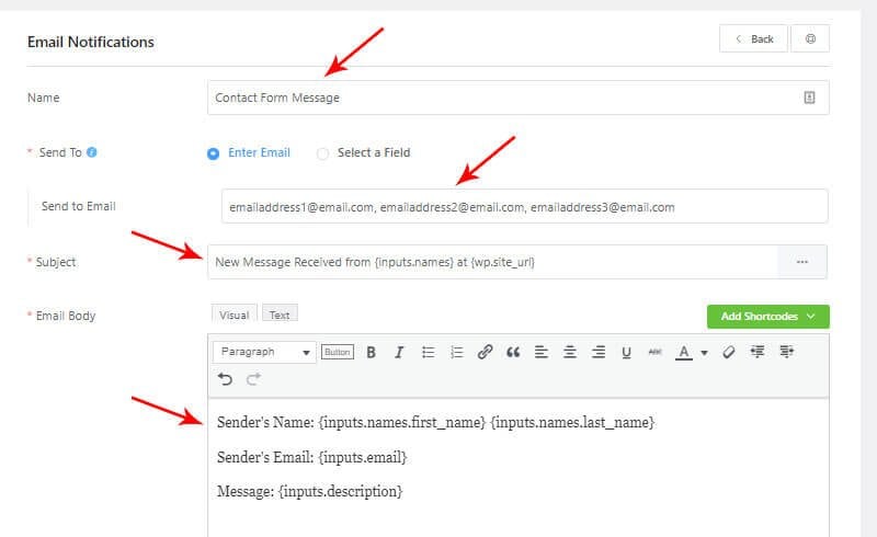 Edit Email Notification in WP Fluent Forms