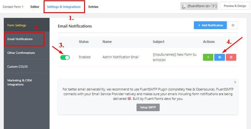 Email Notification in WP Fluent Forms
