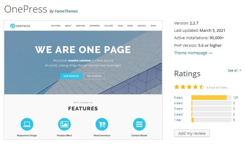 OnePress Theme Overview