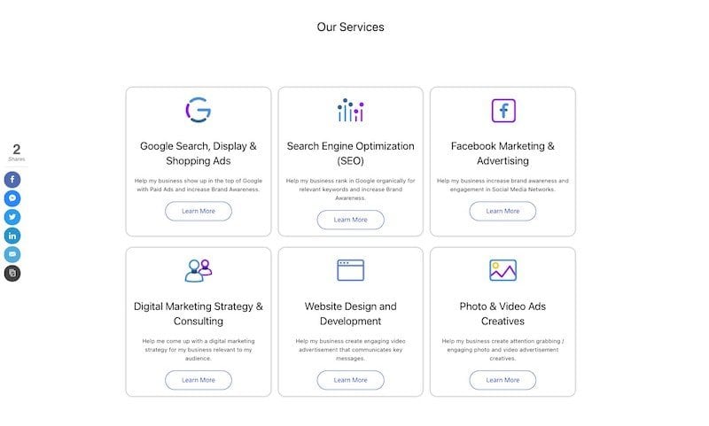 Pixelio cleanly highlights its services in their services page