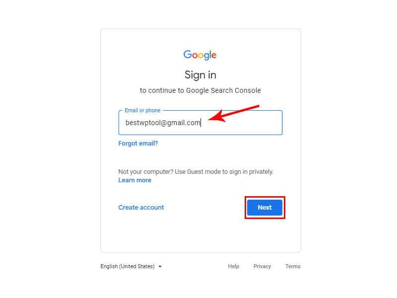 Sign in to Google Search Console