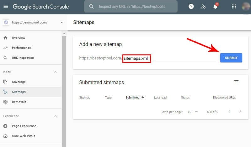 Submit XML Sitemap URL on Google Search Console