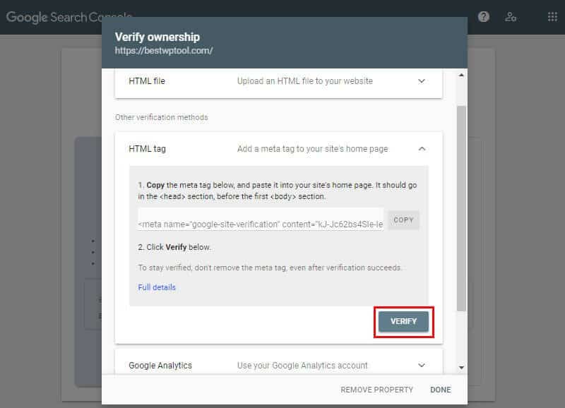 Verify Your Website Ownership on Google Search Console with HTML Tag