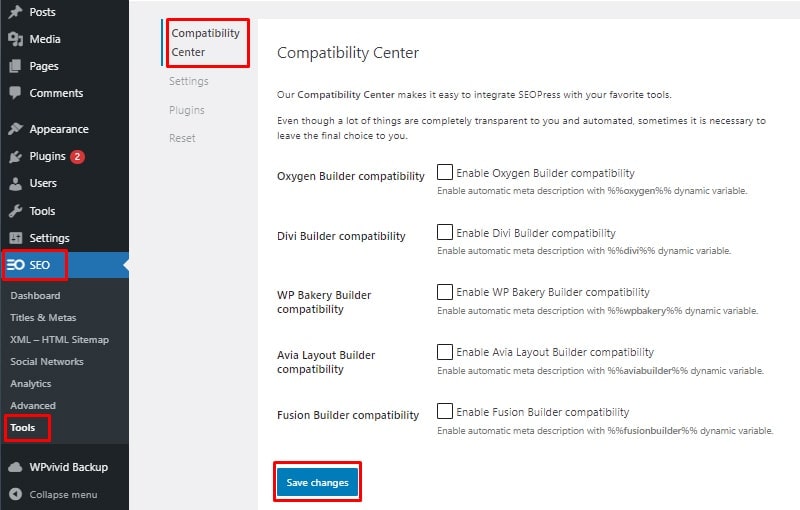 compatibility center install and setup seopress