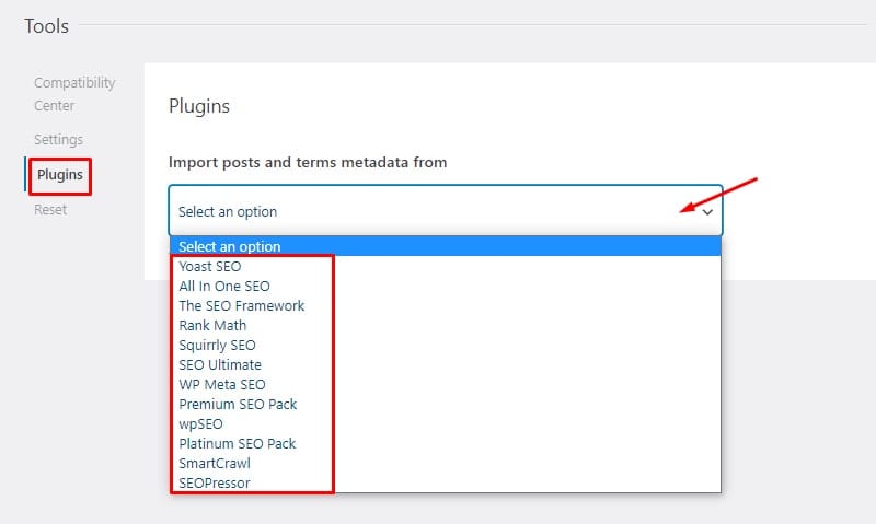 import SEO plugin metadata install and setup seopress
