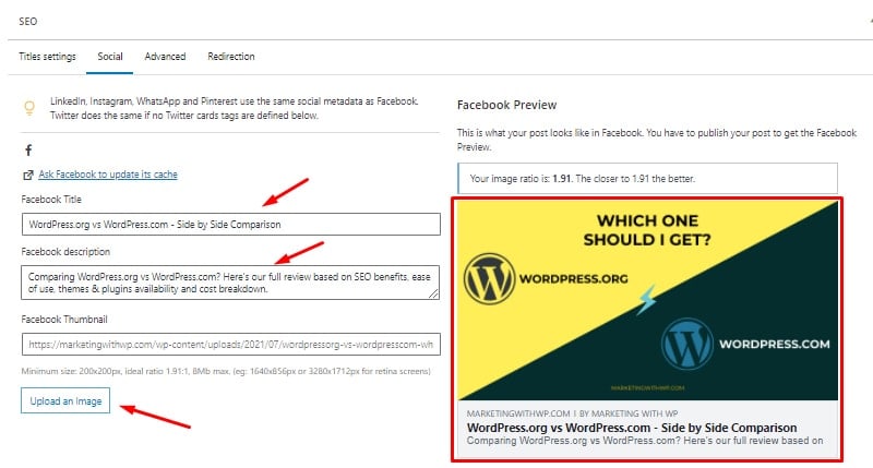 seopress social settings to optimize content for facebook on page seo