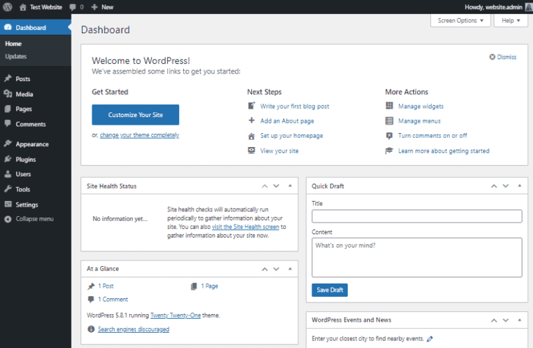WordPress Dashboard Overview - Learn how to navigate a WordPress website