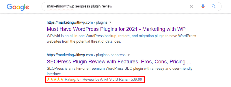 rich snippets example optimize content for rich snippet