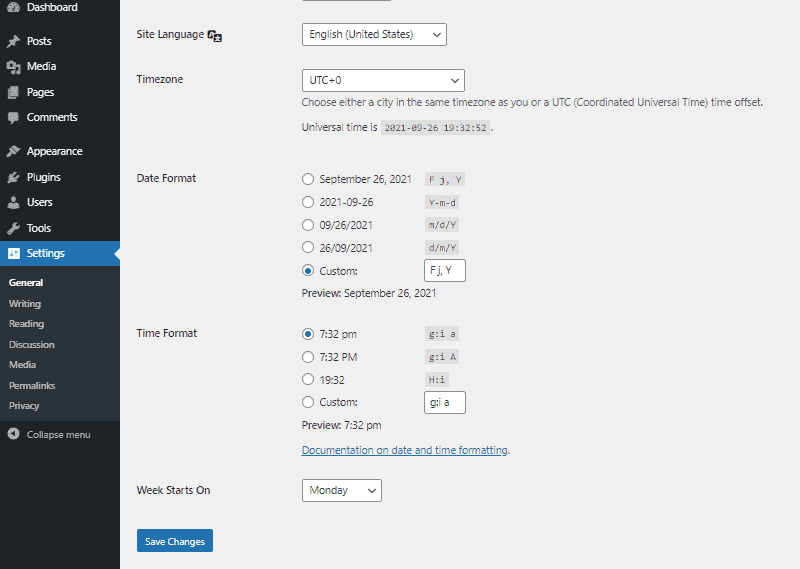 wordpress general settings dashboard part 2