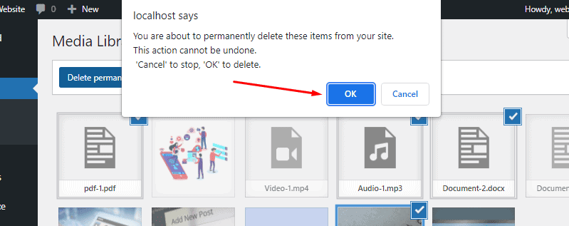 confirm bulk delete wordpress media