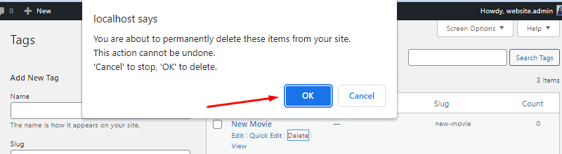 delete confirmation pop up wordpress posts tags