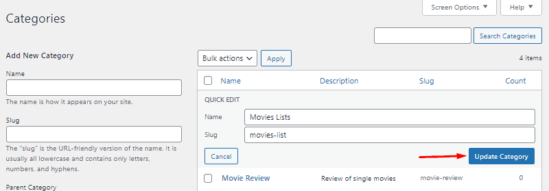 update category after quick edit wordpress posts categories