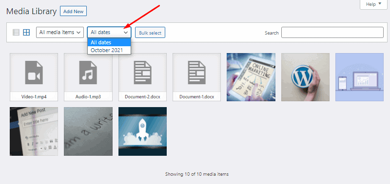 wordpress media library filter by date