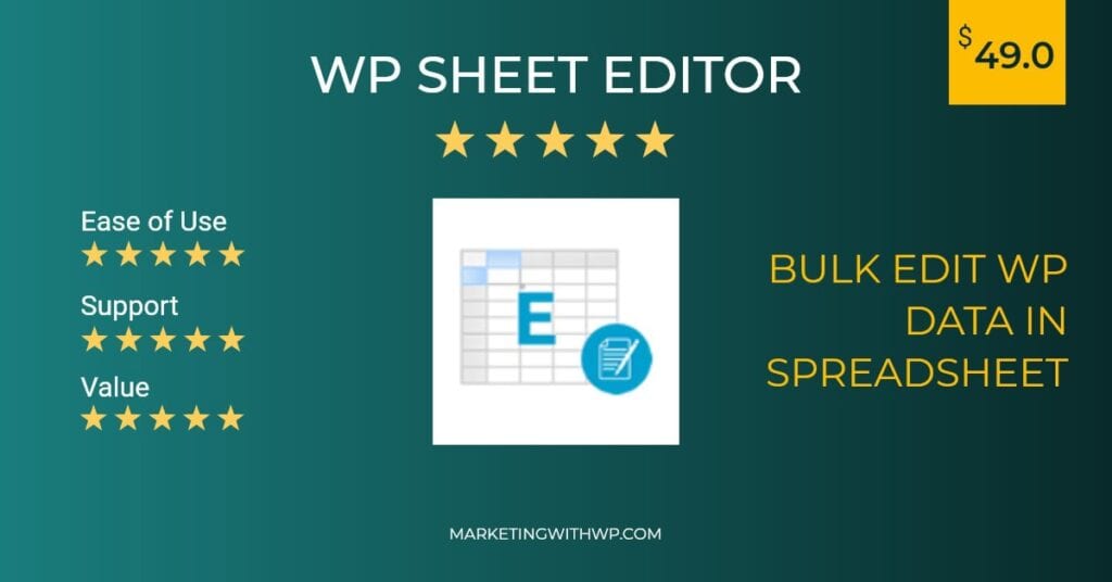 wp sheet editor bulk edit wp data spreadsheet plugin pricing review summary alternative