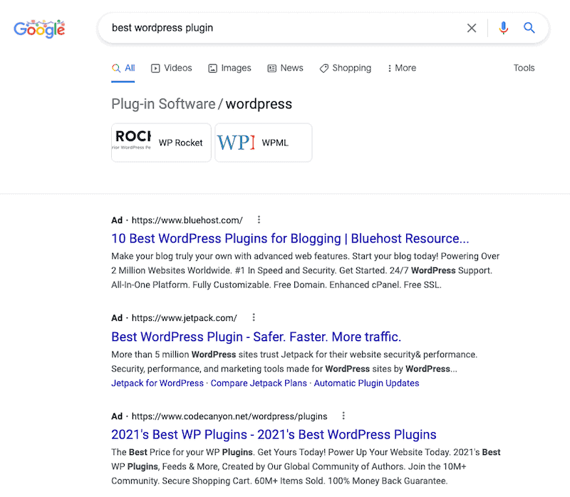googles paid search result page