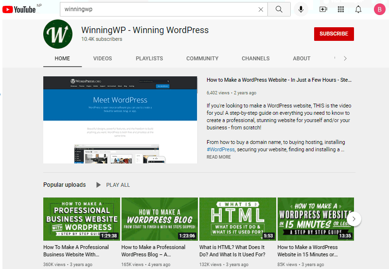 best wordpress youtube tutorials channel winningwp