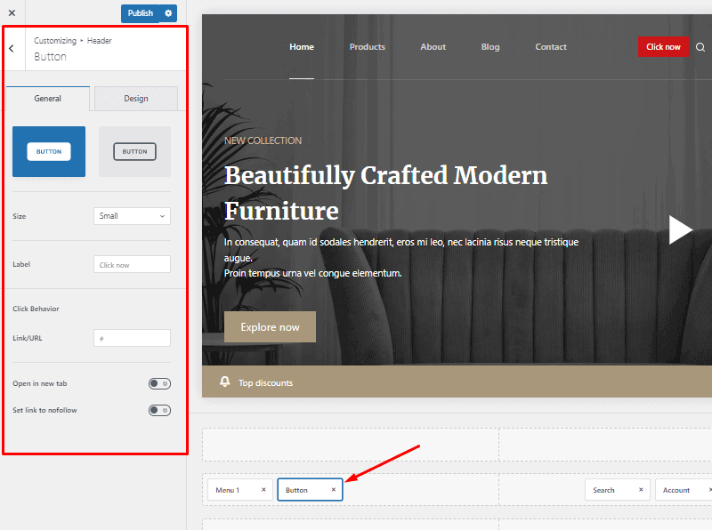customize blocksy free editing header element