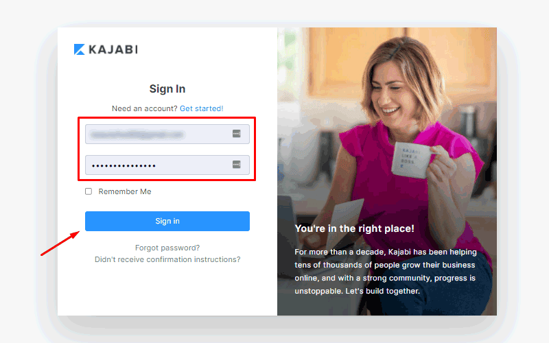 kajabi review log in with email and password