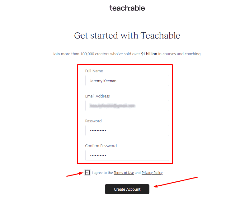 teachable review create account