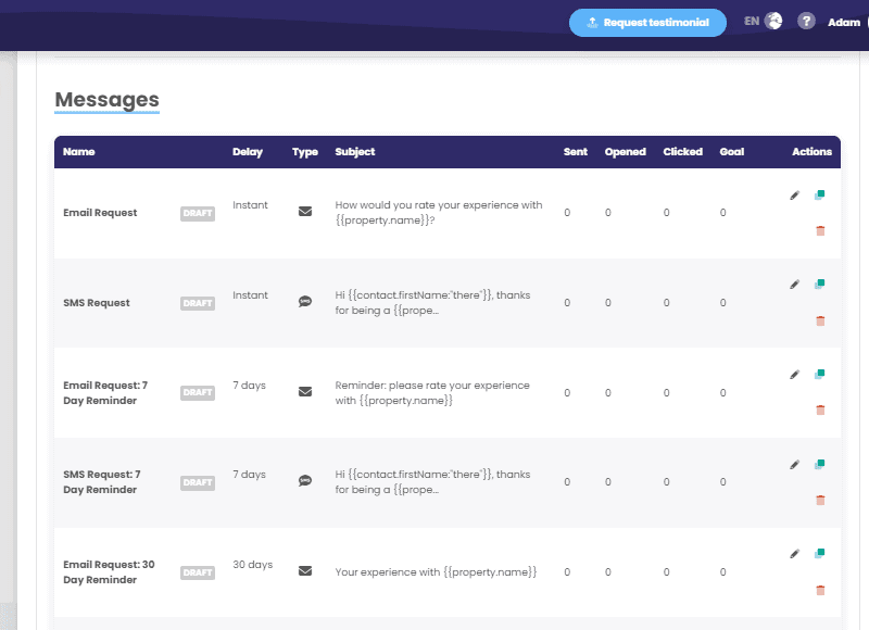 endorsal review autorequest for sms and email