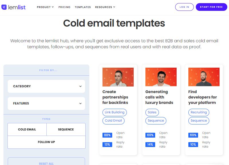 lemlist review cold email templates