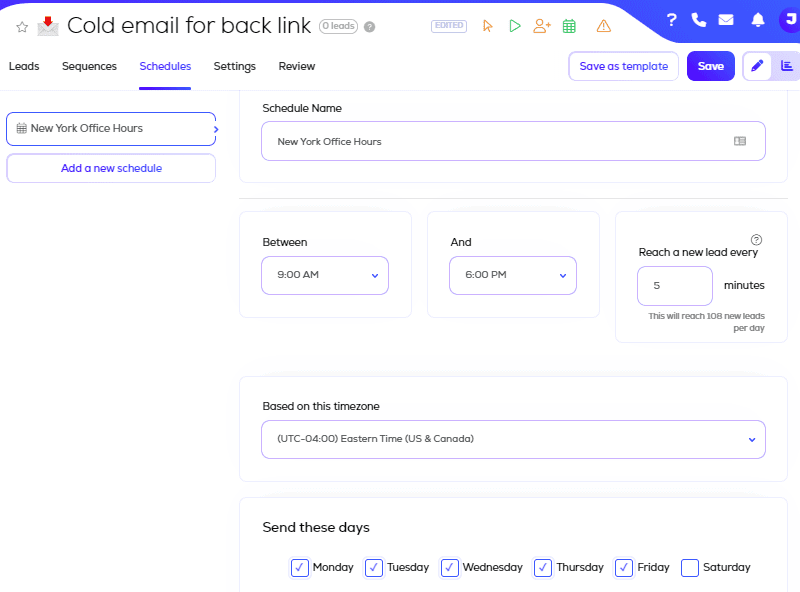 lemlist review email scheduling