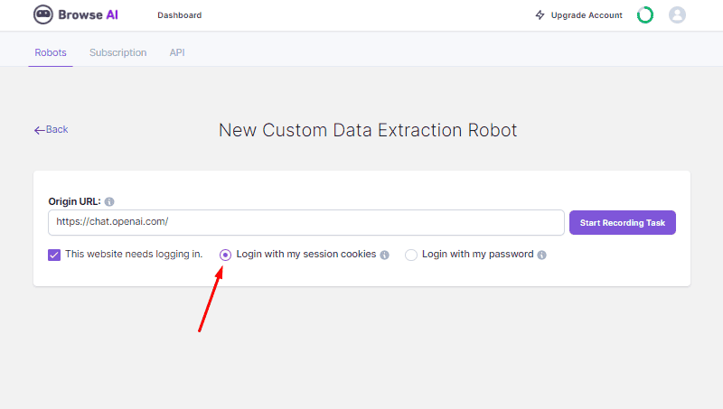 browse ai review login with session cookies for login-enabled pages